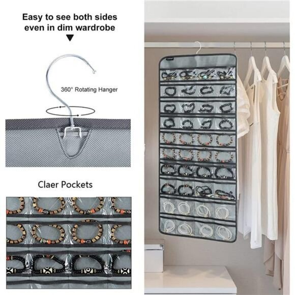 Dual-sided Hanging Jewelry Make Up with 40 Pockets  20 Hook Loops  Organizatio… - Picture 4 of 8
